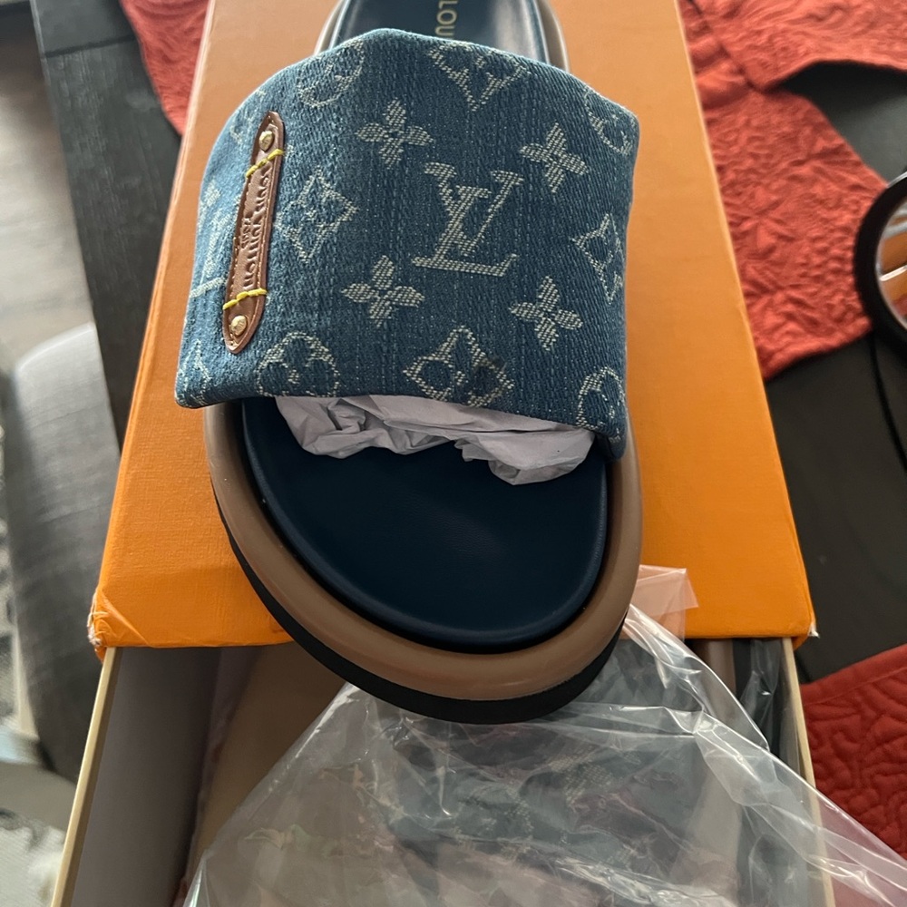 Louis Vuitton Blue and Tan Sandals - Picture 2 of 5